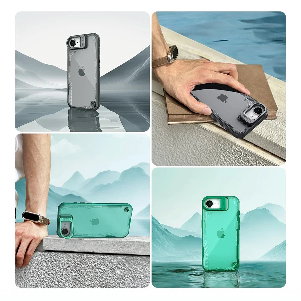 NILLKIN for iPhone 16e Case iceblade Prop Lens Ultra-Thin clear transparent Camera Hollow Stand Protect Cover