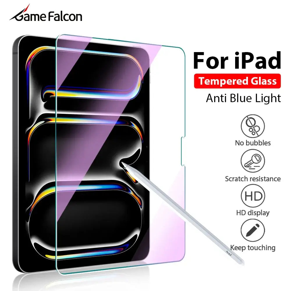 Tempered Glass For Ipad Pro 13 11th M4 12.9 A16 10 9 10th 9th Gen Screen Protector Air 11 5 4 M2 M3 Mini 6 7 A17 Blue Light Film