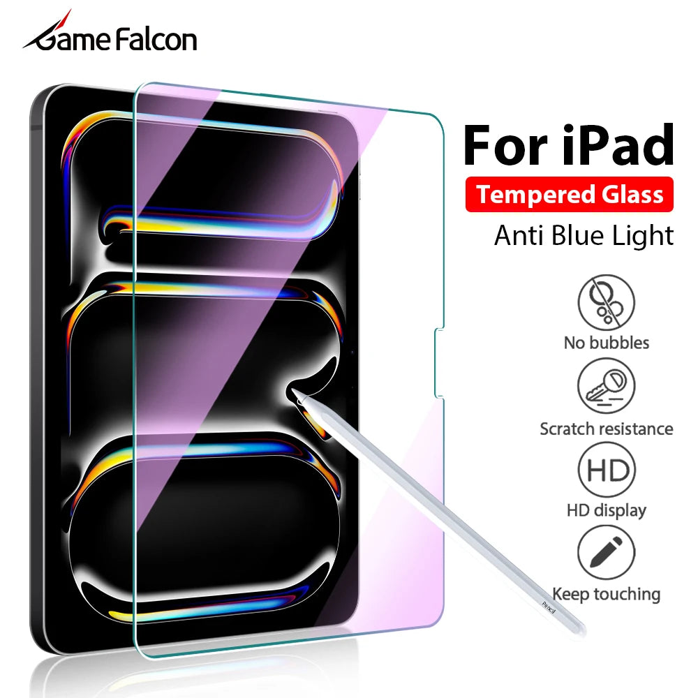 Tempered Glass For Ipad Pro 13 11th M4 12.9 A16 10 9 10th 9th Gen Screen Protector Air 11 5 4 M2 M3 Mini 6 7 A17 Blue Light Film