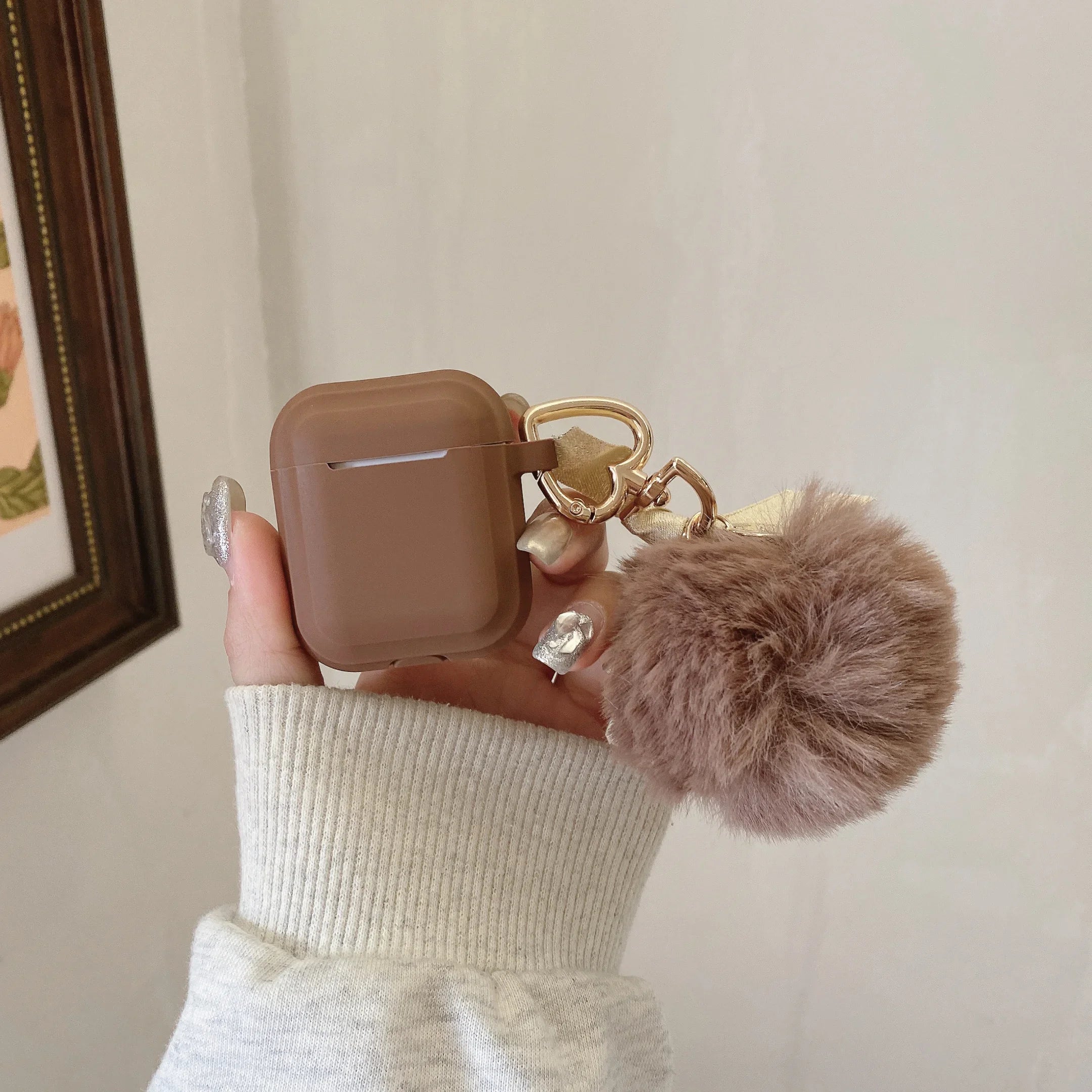 Matte Brown Soft Silicone Earphone Case Teddy Plush Bear Pendant Bracelet For Air pods 4 Charging Box For Airpods 4 1 2 3 Pro 2