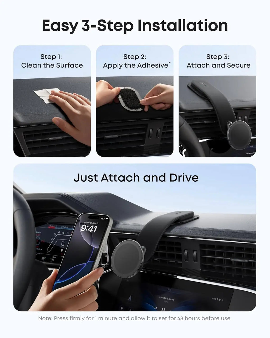 Anker Nano Detachable Car Mount, 360 Degrees Adjustable Car Phone Holder with Bracket and Magnetic Ring, for iPhone