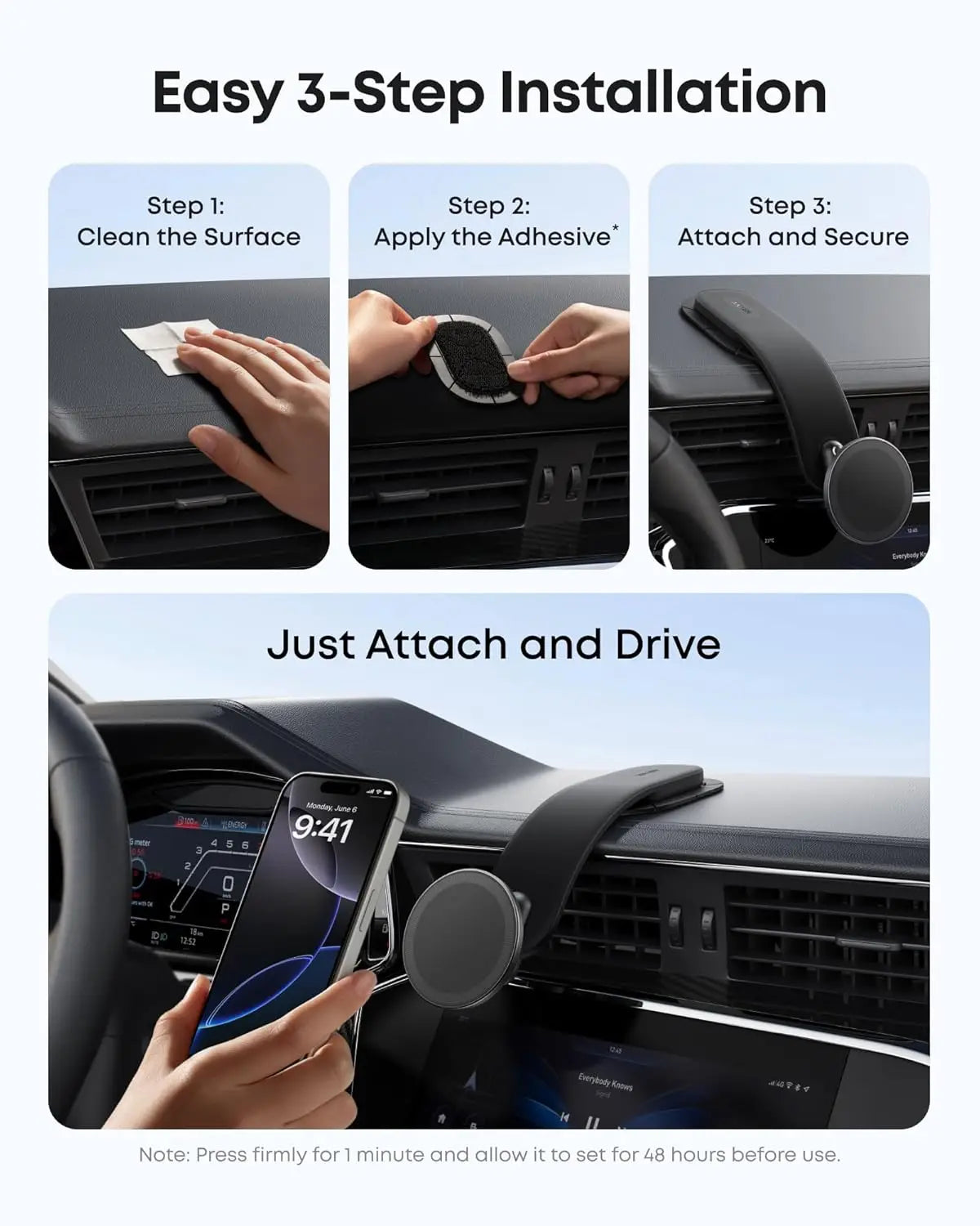 Anker Nano Detachable Car Mount, 360 Degrees Adjustable Car Phone Holder with Bracket and Magnetic Ring, for iPhone