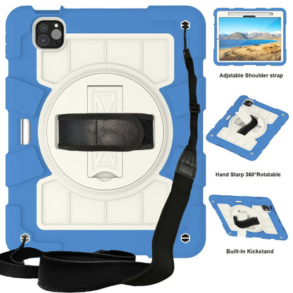 Heavy Duty Case For iPad Pro 11 M4 2024 Model A2836 A2837 A3006 360 Rotation Armor Stand Cover With Shoulder Strap Shockproof