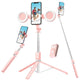 Selfie Stick Tripod with Fill Light Phone Selfie Stick ，Durable Stainless Steel Design Bluetooth Remote Control and Stable Three-Legged Support for Live Broadcasts Video Shooting (Pink)