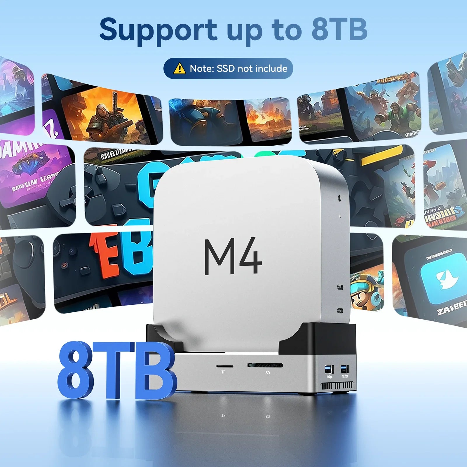 Acasis 8 in 1 Mac Mini Dock & SSD Enclosure 8TB M.2 NVME SSD Slot/4K 60HZ/2K 144HZ/TF SD/ for Mac Mini M4/M4 Pro