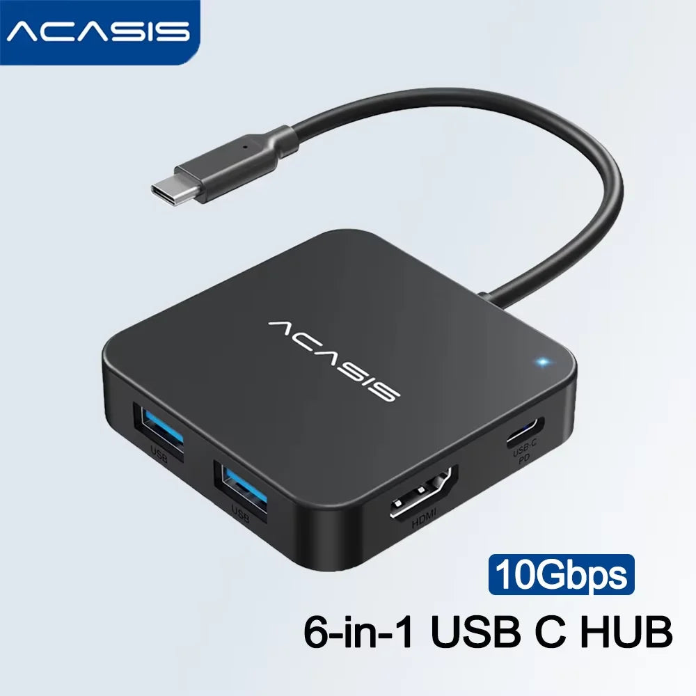 ACASIS USB C Hub 6 in 1 10Gbps Multiport Adapter with 4K 60Hz HDMI PD 100W Power Delivery USB C to HDMI Adapter for MacBook Dell