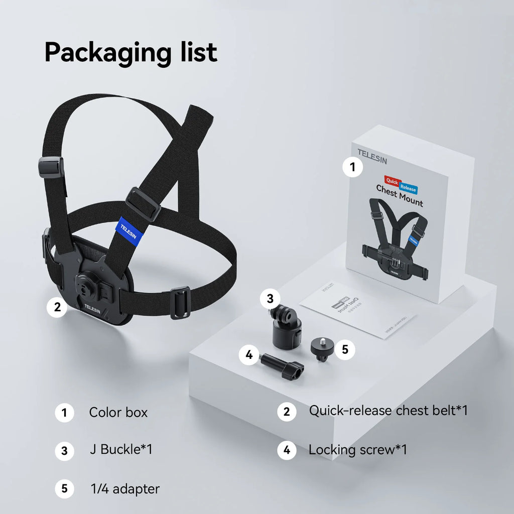 TELESIN Quick-Release Vest Chest Mount for Gopro Hero 13 12 11 10 9 8 DJI OSMO Action 5 Pro 4 3 Insta360 X5 X4 ACE Pro Accessory