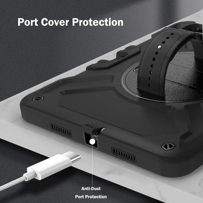 Shockproof Case for iPad pro 11 inch (2024) with 360° Rotating Hand Strap, Portable Shoulder Strap and Pencil Slot