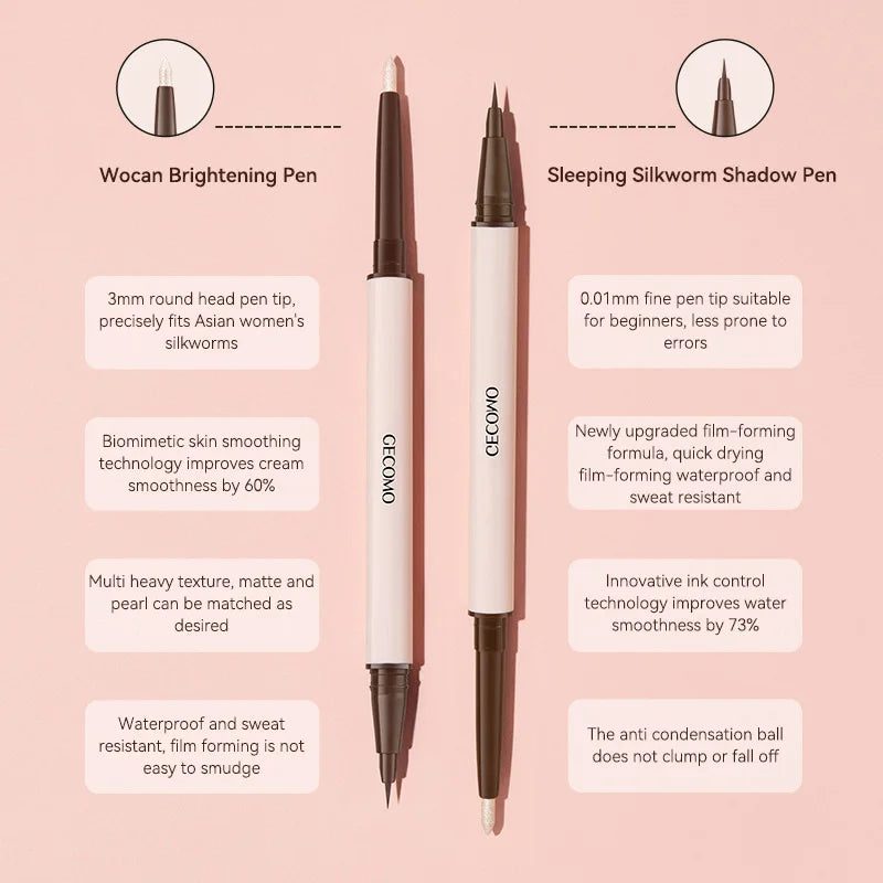 GECOMO 3D Star Eye Double-Head Eyeliner Pen for Makeup retention, waterproof and non-smudging, high-gloss brightening eyeliner p