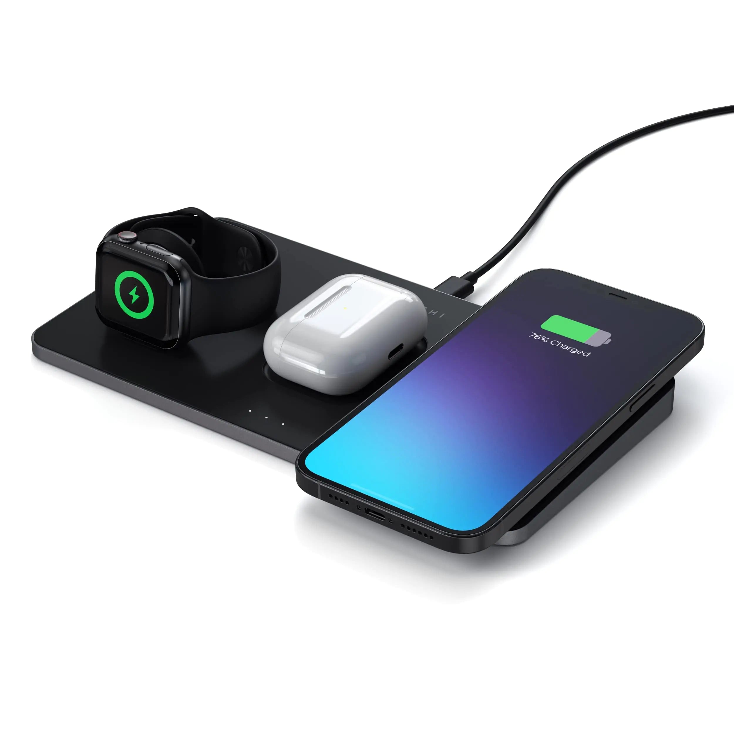 Satechi Trio Wireless Charger with Magnetic Pad Qi Certified Compatible with iPhone 16 Pro Max/16 Pro/16/16 Plus AirPods Pro/Gen 3 Apple Watch Ultra & Series (CT-X3TWCPM)
