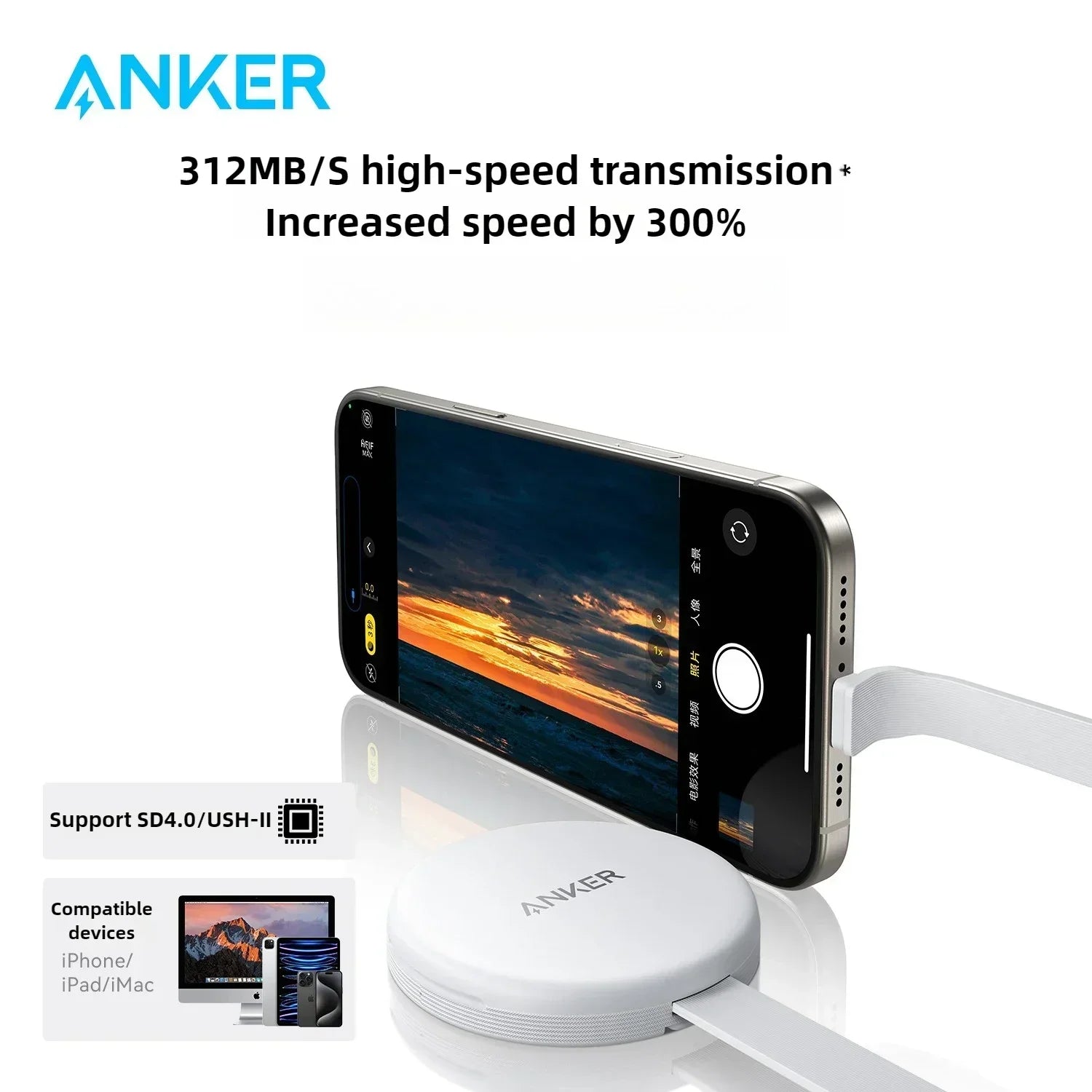 Anker MagGo SD Card Reader Portable Card Readerfor SD&TF Card for IPhone Android Serie Dual Read Flash Memory Transmission