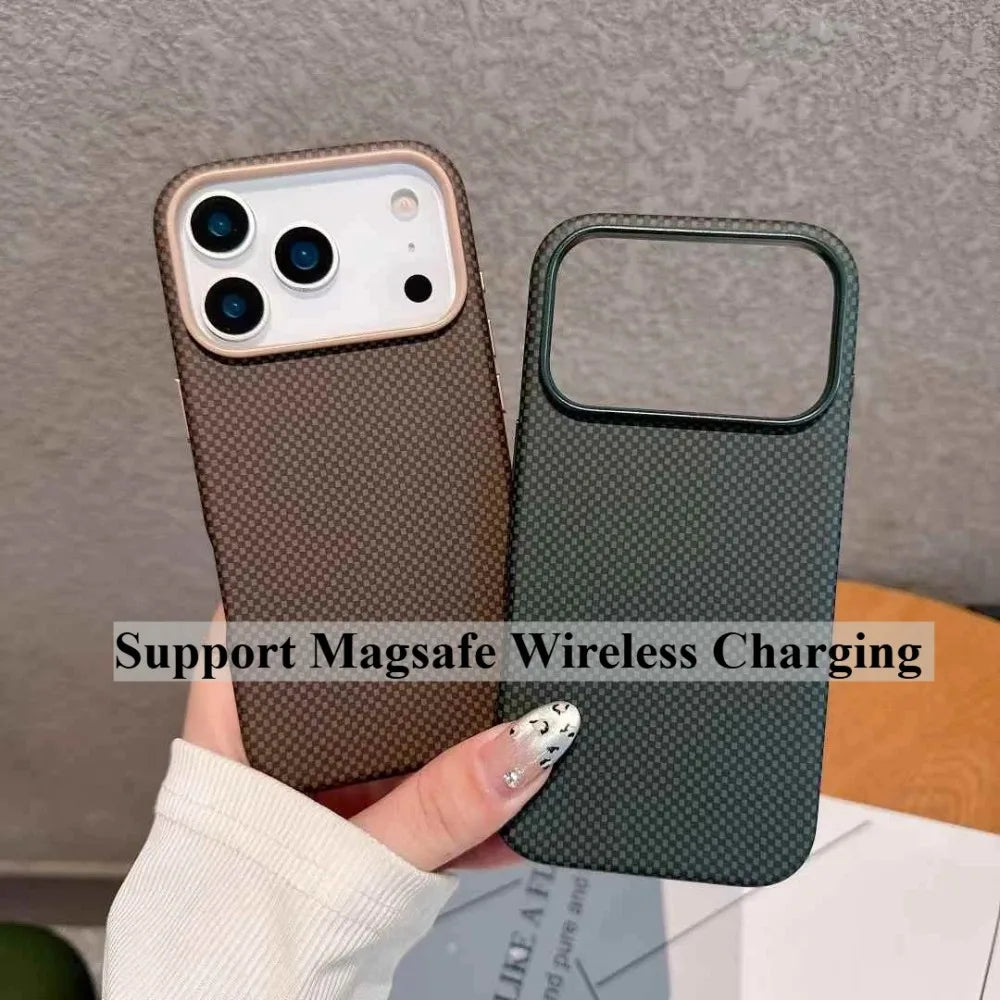 Original Kevlar Carbon Fiber Texture Magnetic Case For IPhone 17 Pro Max 17 Air Smooth-Touch Metal Camera Frame Shockproof Cover
