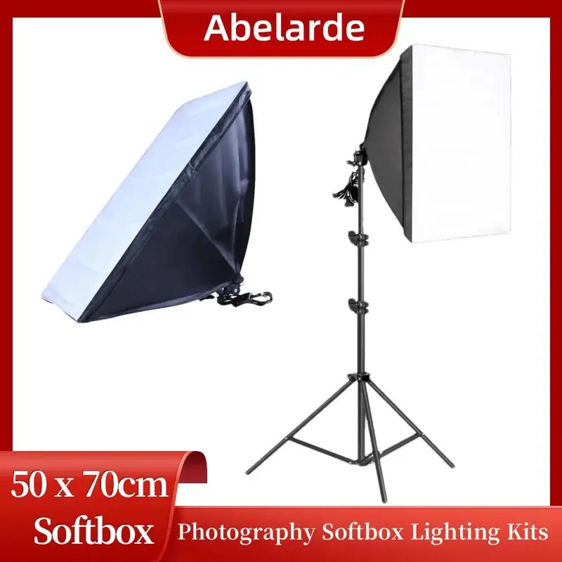 Photography softbox kit with tripod Soft Box Kit With Tripod, includes large 50x70cm softboxes and tripods for optimal lighting.