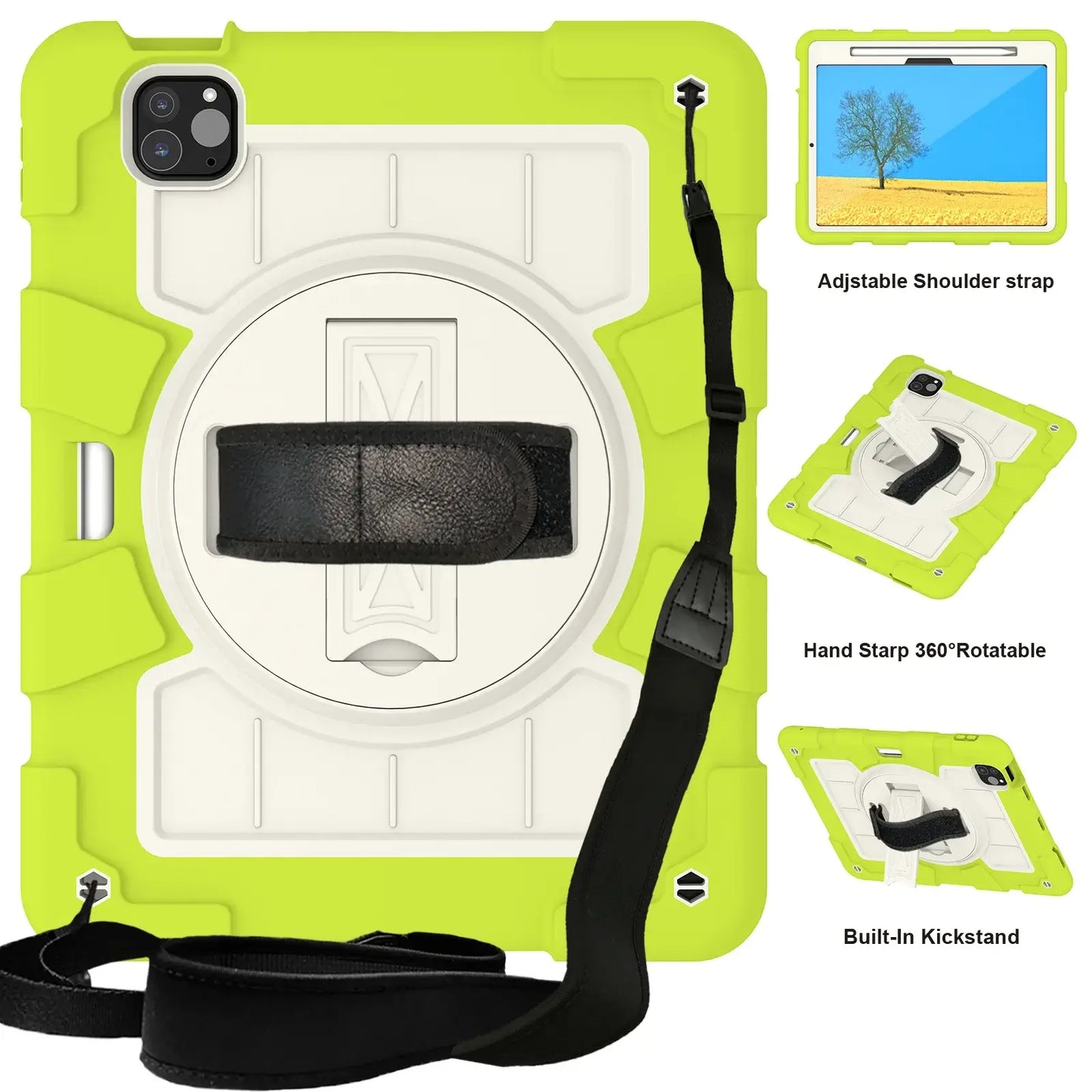 Heavy Duty Case For iPad Pro 11 M4 2024 Model A2836 A2837 A3006 360 Rotation Armor Stand Cover With Shoulder Strap Shockproof