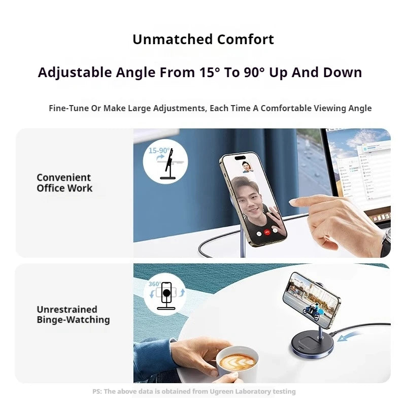 15W UGREEN Magnetic Wireless Charger 2-in-1 Foldable Wireless Charger Stand Magsafe Fast Charging For iPhone 16 Pro Max/AirPods