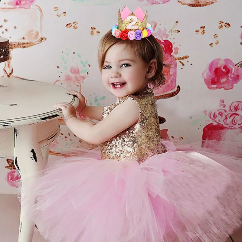 Baby Birthday Party Hat Crown 1 2 3 Year Baby Girl Princess Crown Headband Baby Shower First 1st Happy Birthday Party Decor kids