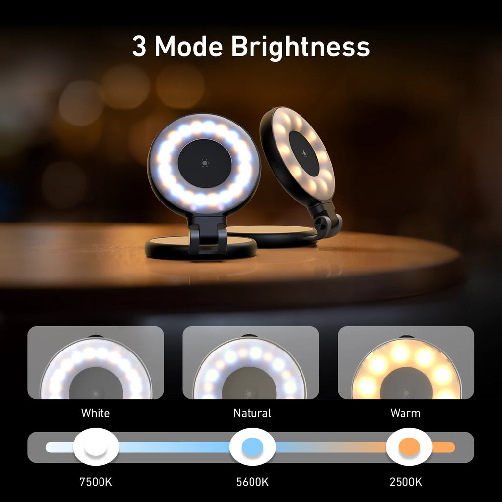 TELESIN Magnetic Fill Light Mini Selfie Ring Fill Lamp 3 Modes with Mirror Light for iPhone 17 16 15 14 Samsung VIVO HUAWEI MI