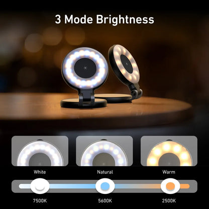 TELESIN Magnetic Fill Light Mini Selfie Ring Fill Lamp 3 Modes with Mirror Light for iPhone 17 16 15 14 Samsung VIVO HUAWEI MI