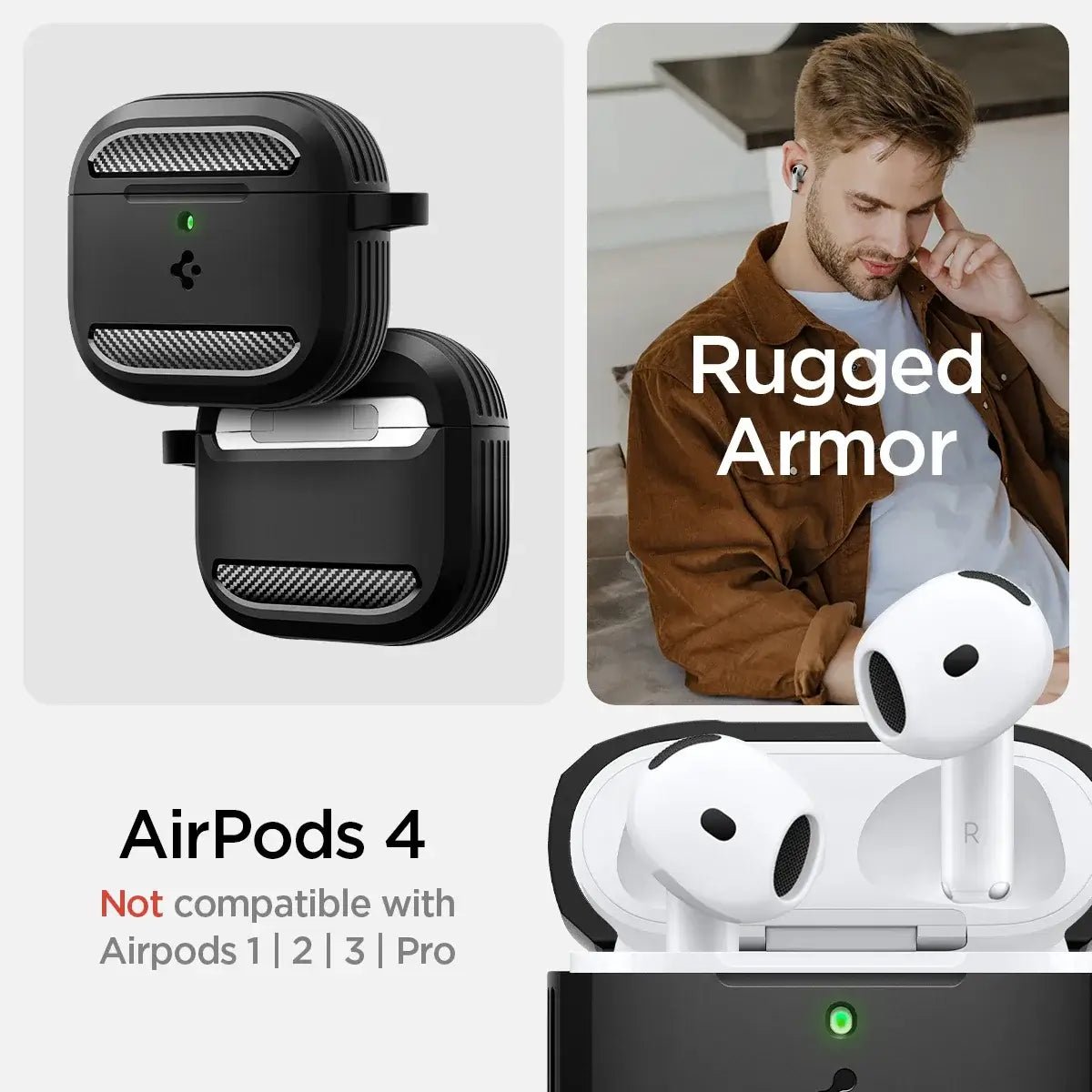 Spigen Rugged Armor Case for Apple AirPods 4 carbon fiber design Techs Park