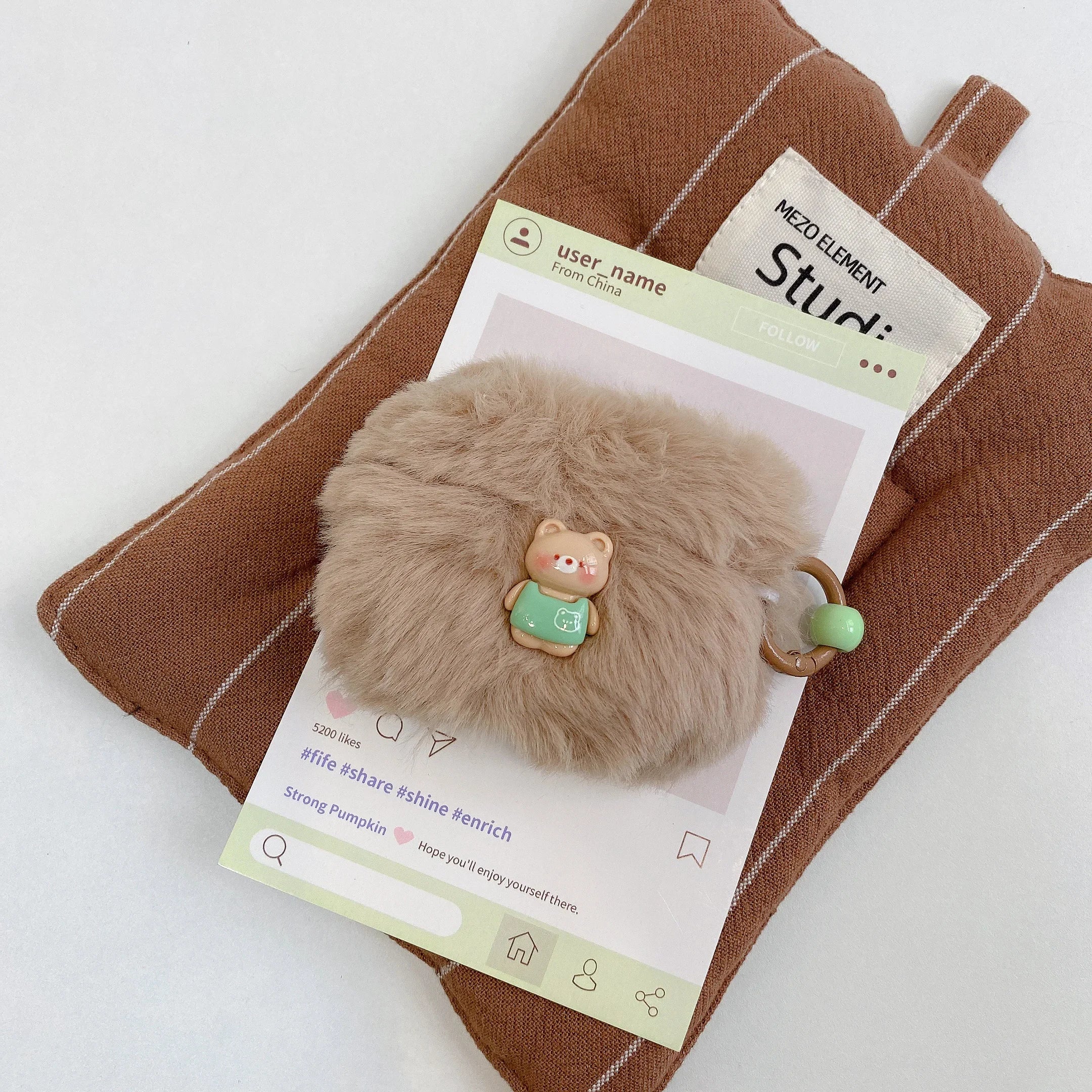 Cute Plush 3D Bear Earphone Case for Apple Airpods 1 2 Pro Protective Cover Fluffy For Air pods Pro2 3 Funda with Star Keychain