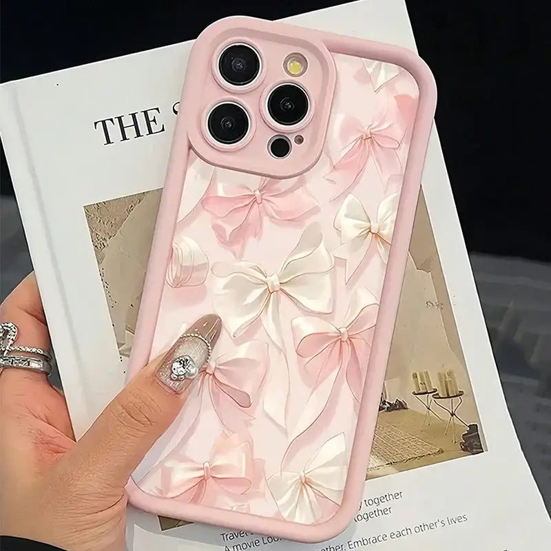 Coque de téléphone antichoc en TPU souple à motif nœud papillon rose pour iPhone 17 11 12 13 14 15 16 Pro Max XS X XR 7 8Plus 16E 17Air