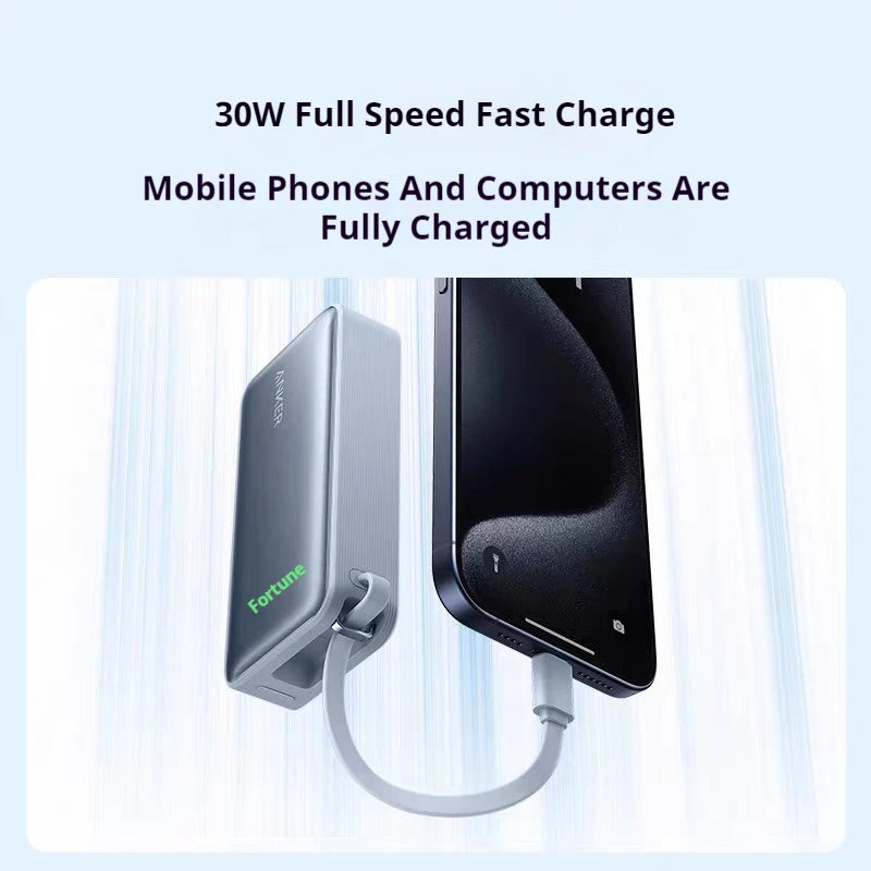 ANKER Nano 10000mAh Power Bank 30W PD Fast Charge With Type C Cable Portable External Battery Mobile PowerBank For iPhone16