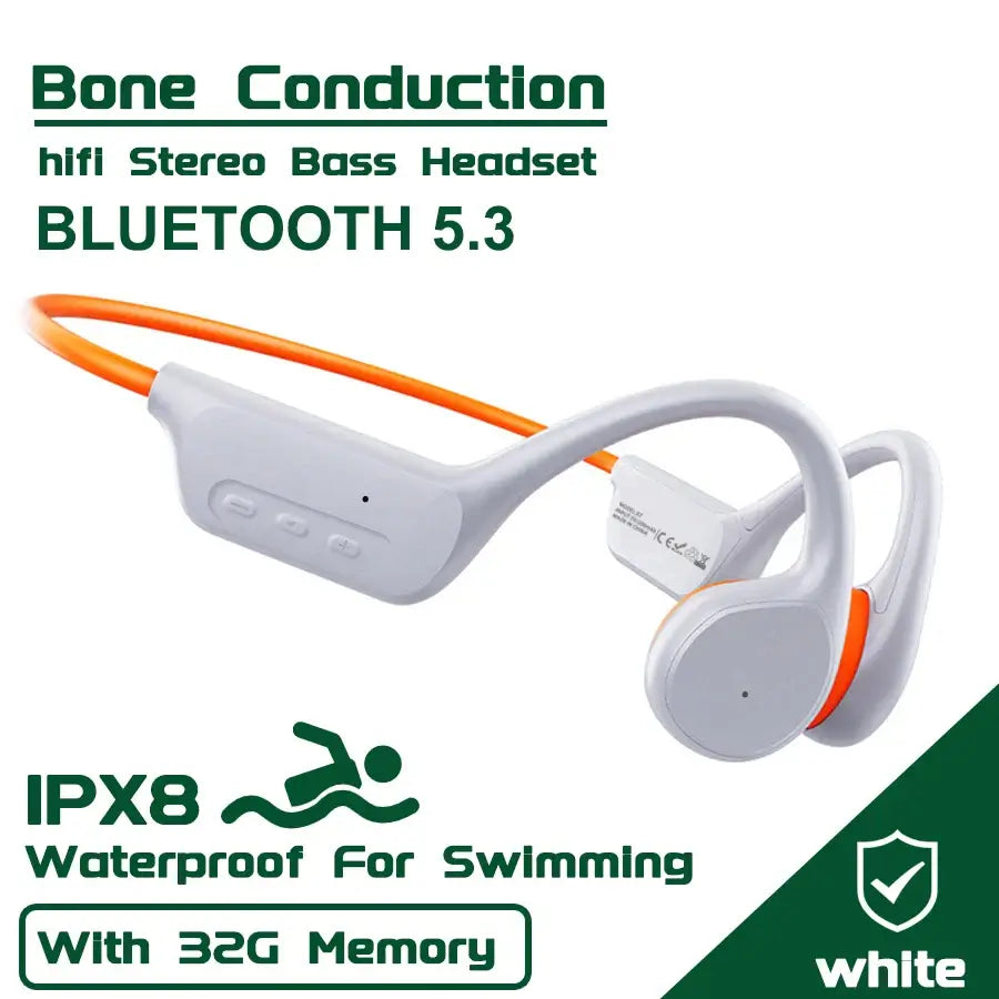 Écouteurs à Conduction Osseuse Bluetooth 5.4 Écouteurs sans Fil Étanche IPX8 pour la Natation et le Sport, avec Lecteur MP3 et 32 Go de RAM