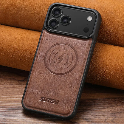 for Magsafe Phone Case For iPhone 17 Air 13 14 15 16 17 Pro Max Luxury Leather Magnetic Wireless Charging Back Cover K0027