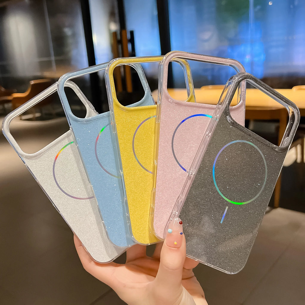 Luxury Glitter Bling Magnetic For Magsafe Case For iPhone 17Air 16 15 14 13 17 Pro Max Plus Wireless Charging Silicone Cover