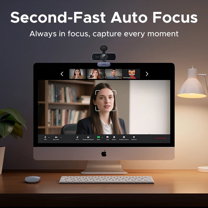 UGREEN 4K FHD Webcam 8MP for PC, PDAF Auto Focus, Dual AI Noise-Cancelling Mics, Web cam Camera Works for Zoom/Teams/Google Meet