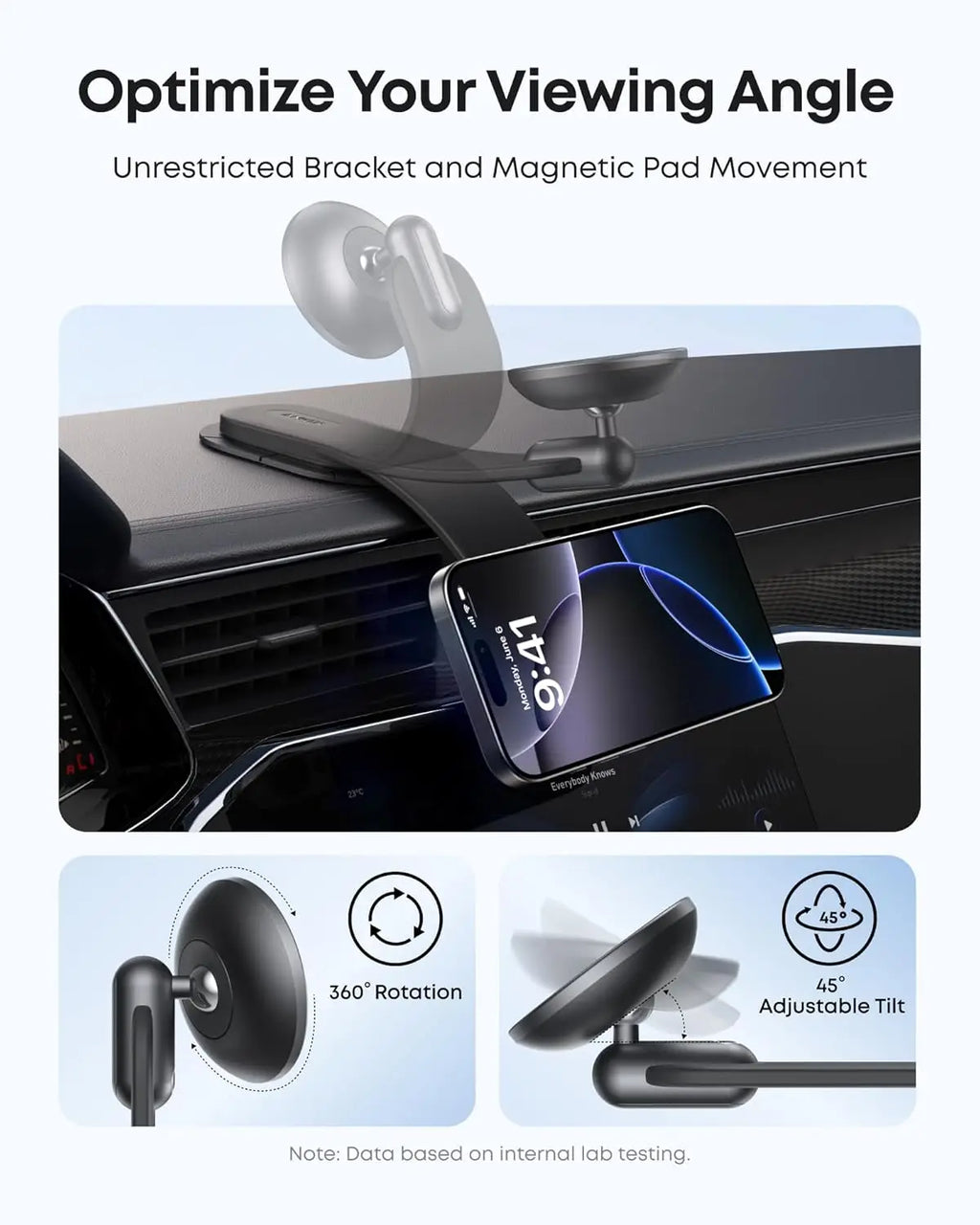 Anker Nano Detachable Car Mount, 360 Degrees Adjustable Car Phone Holder with Bracket and Magnetic Ring, for iPhone