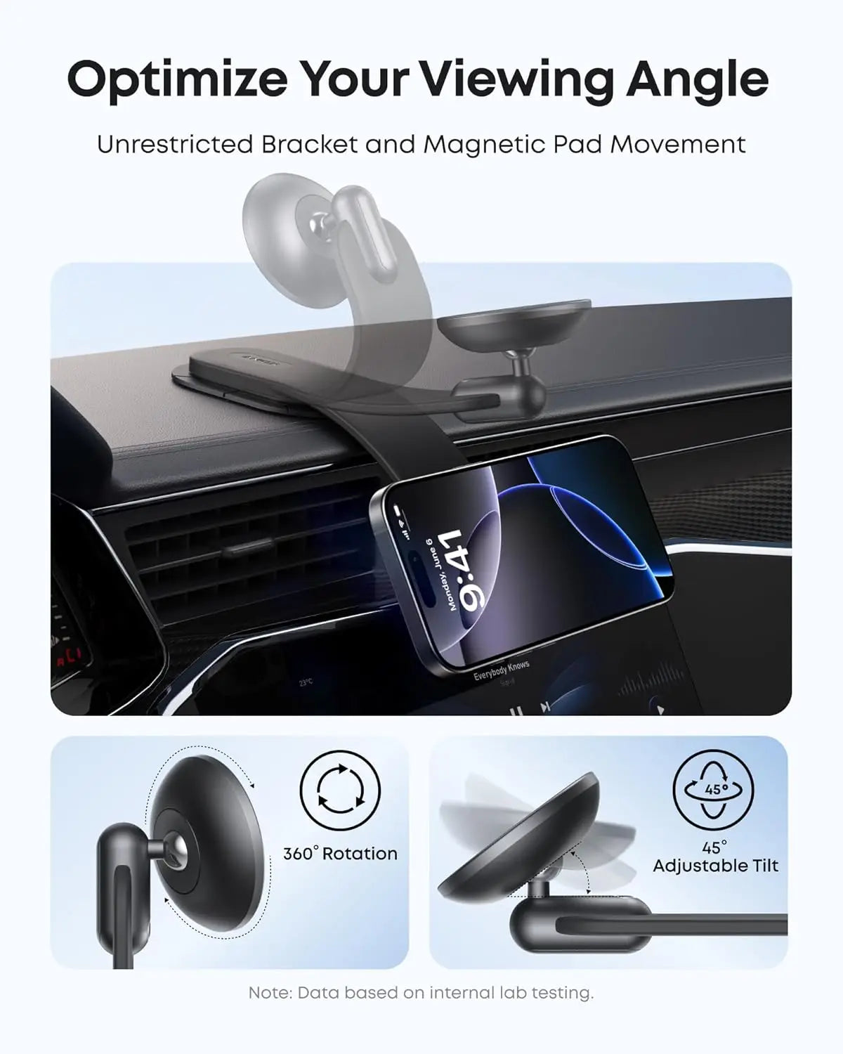Anker Nano Detachable Car Mount, 360 Degrees Adjustable Car Phone Holder with Bracket and Magnetic Ring, for iPhone