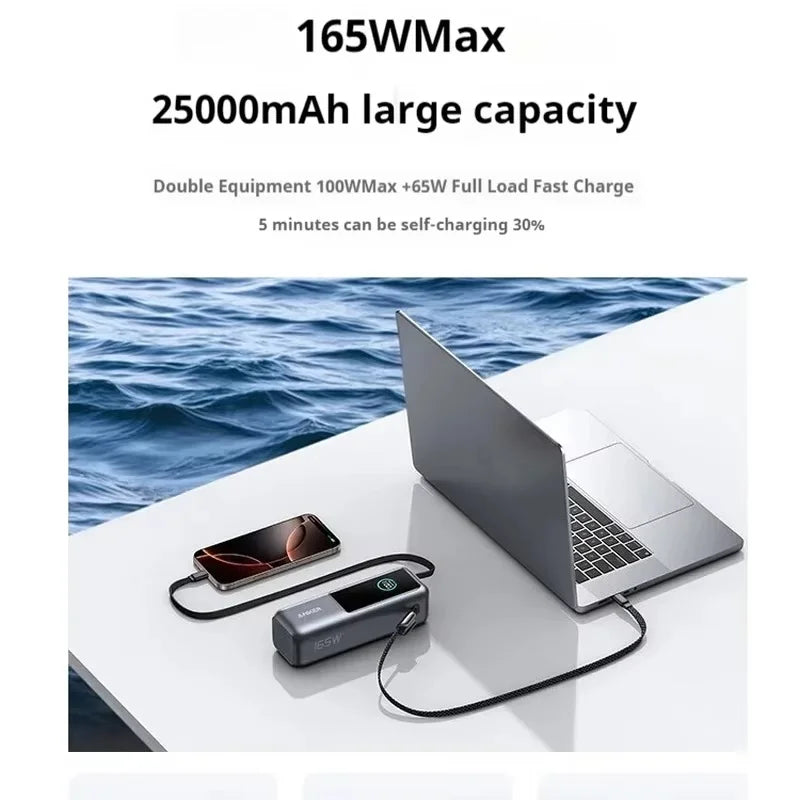 Anker Zolo 25000mah Power Bank 165W PD Fast charging With Built-In Retractable Cables Mobile Power For iPhone16 MacBook Laptop