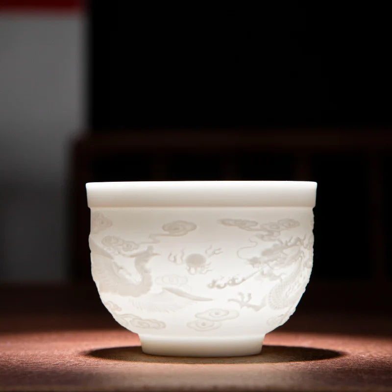 150ml Teacup Jade White Porcelain Cup Heart Sutra Cup Baifu Cup Ceramic Tea Set Supplies Living Room Coffee Table Decoration