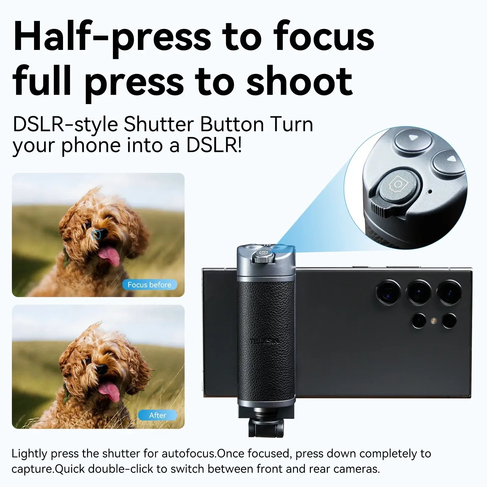 TELESIN shooting grip for phone with detachable Bluetooth remote