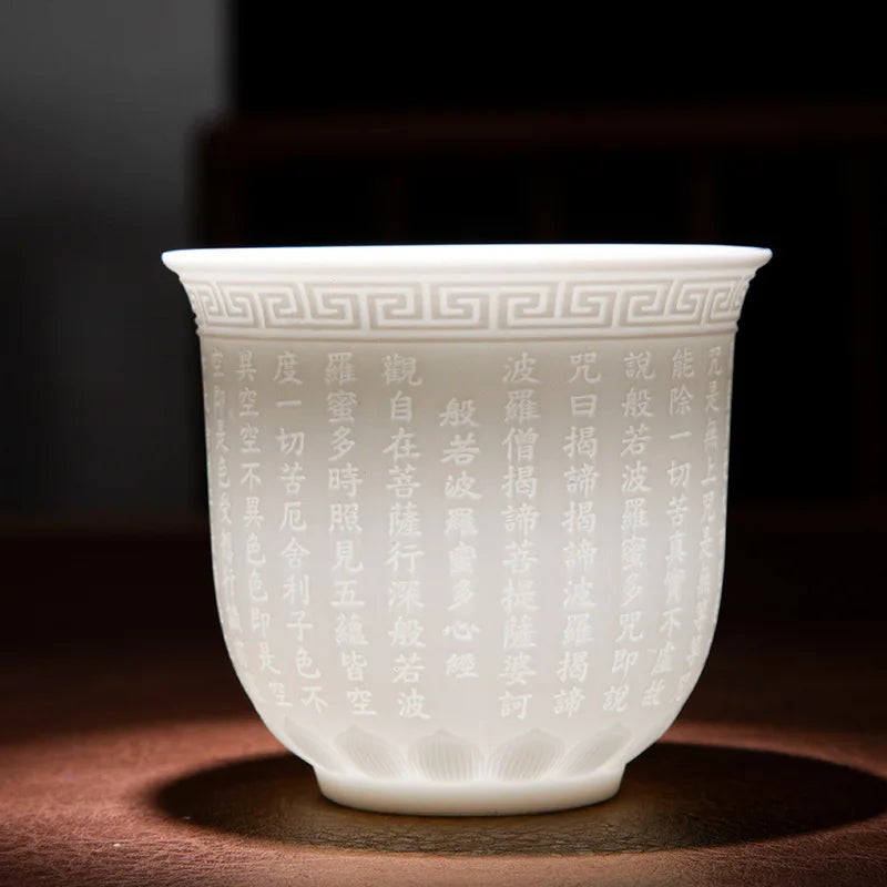 150ml Teacup Jade White Porcelain Cup Heart Sutra Cup Baifu Cup Ceramic Tea Set Supplies Living Room Coffee Table Decoration