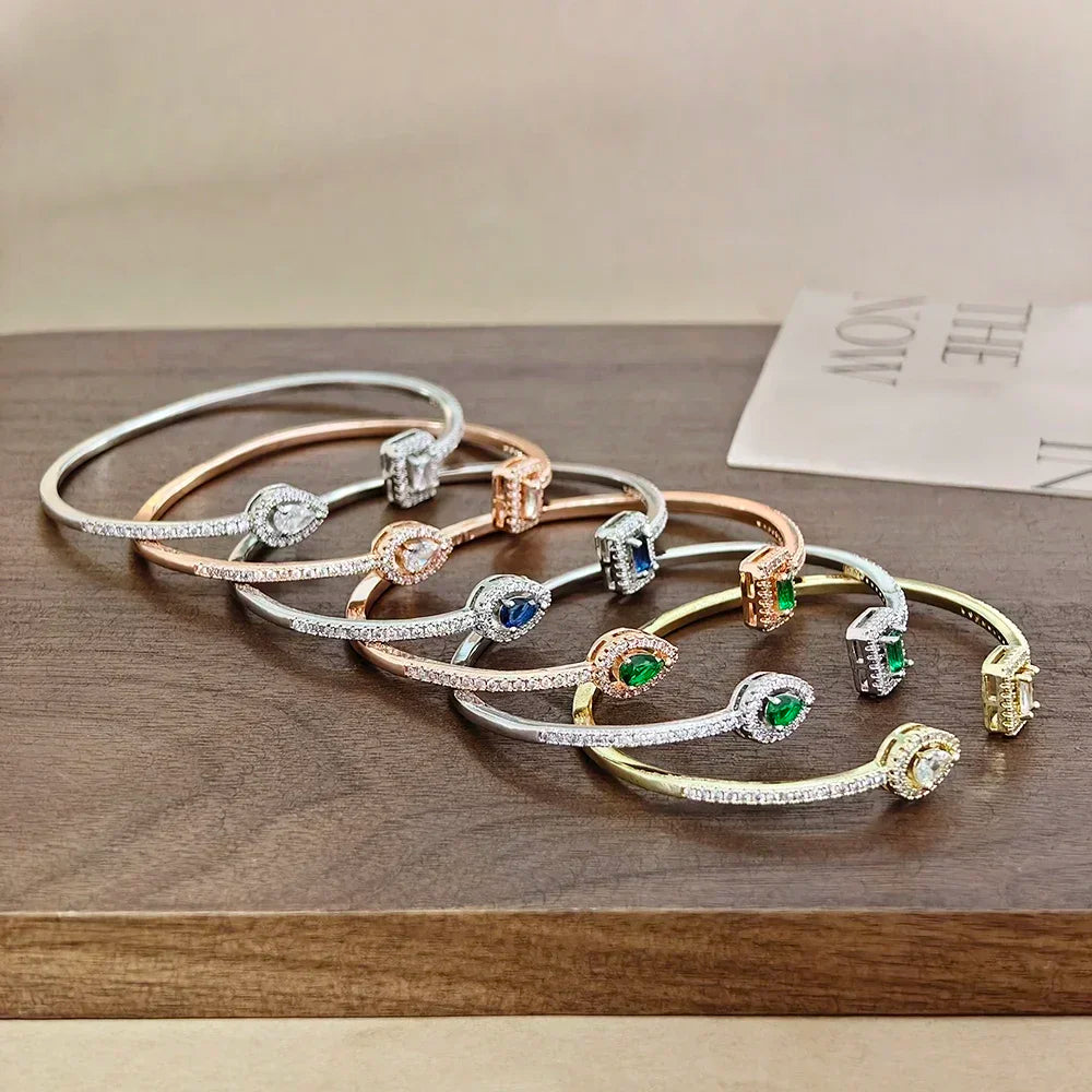 2025 Trendy Snake Punk Pear Shape Silver Color on Hand Adjustable Open Bangle for Women Anniversary Gift Jewelry Wholesale S5214