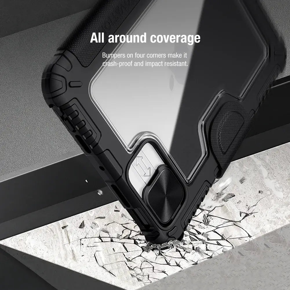 Nillkin Bumper Leather Case For iPad mini 7 A17 Pro 2024/6th 2021 TPU+PU Slide Camera Cover Pencil Holder/Stand Auto Wake Sleep