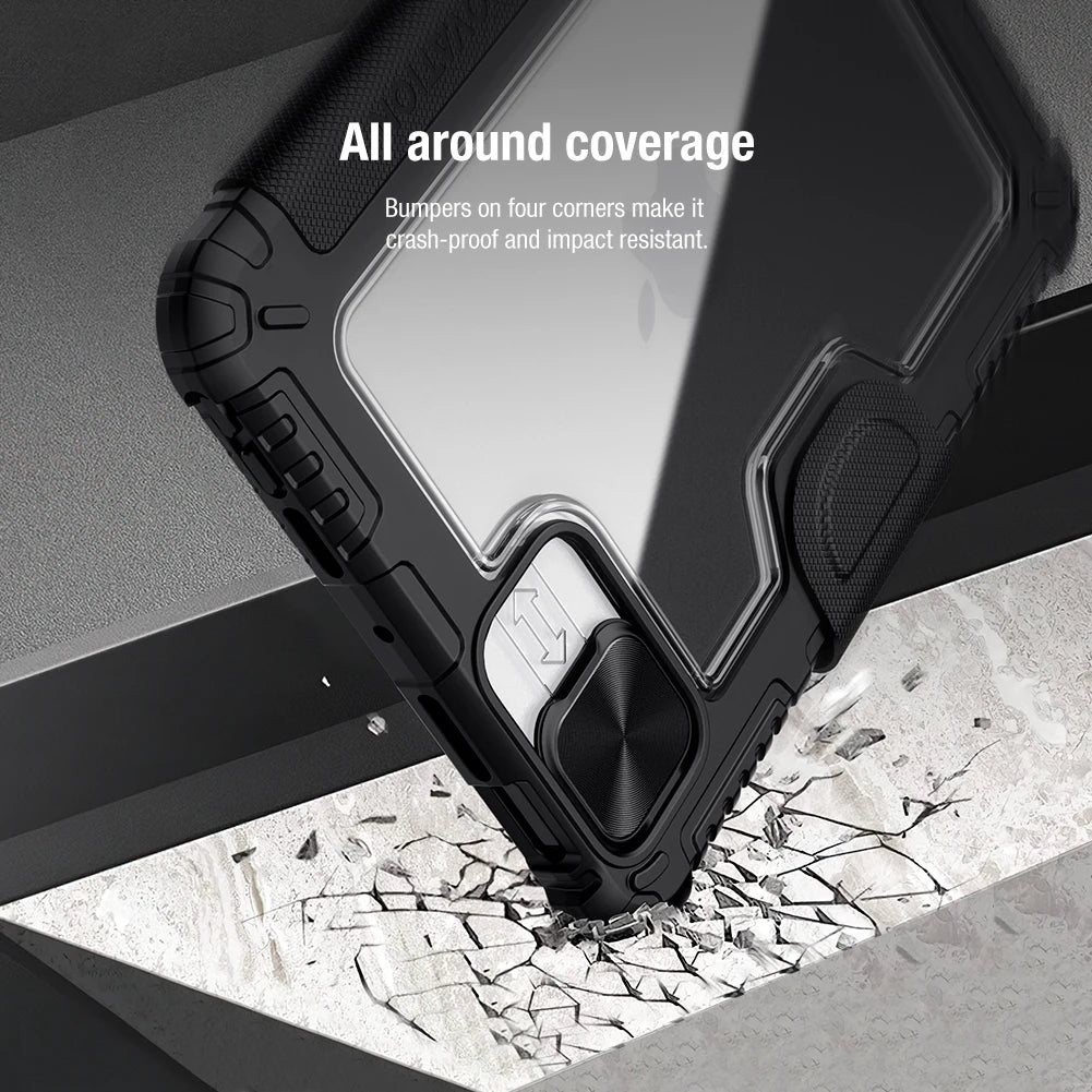 Nillkin Bumper Leather Case For iPad mini 7 A17 Pro 2024/6th 2021 TPU+PU Slide Camera Cover Pencil Holder/Stand Auto Wake Sleep