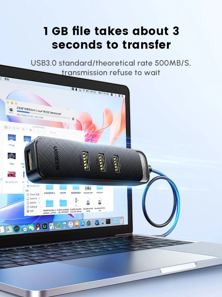 UGREEN 4-Port USB 3.0 Hub, ABS USB Splitter, 5 Gbps Data Transfer, USB Extender for Laptop