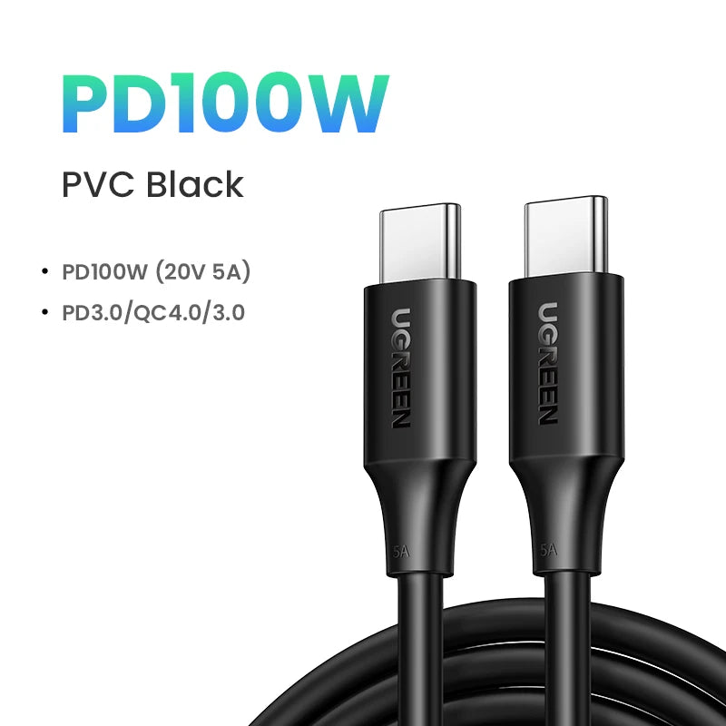 UGREEN 60W 100W USB Type C to USB C Fast Charging Cable for Macbook iPad Samsung Xiaomi USB Type C Fast Charger Cord 60W 100W
