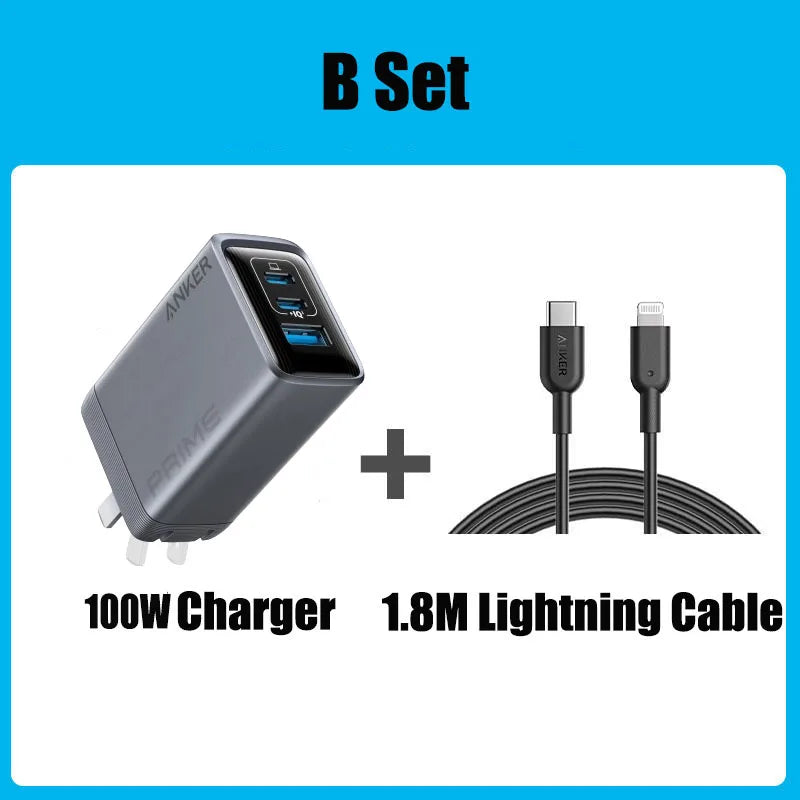 Anker Prime Charger, 100W USB C Charger, 3-Port GaN Foldable and Compact Wall Charger for MacBook, iPad, iPhone Series