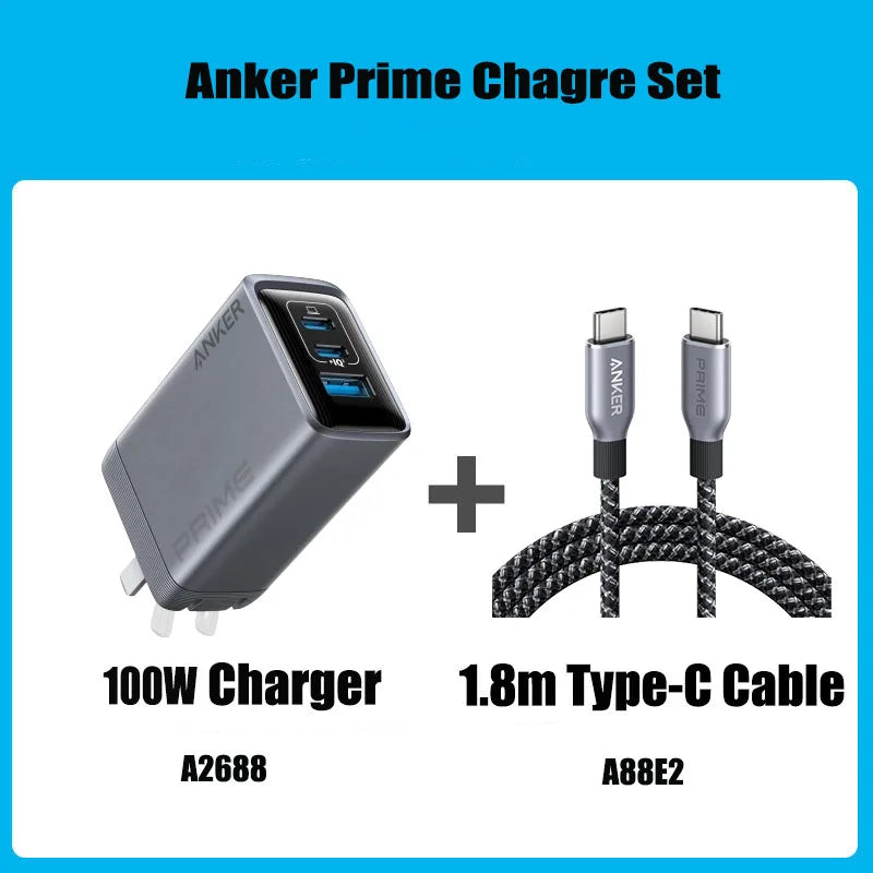 Anker Prime Charger, 100W USB C Charger, 3-Port GaN Foldable and Compact Wall Charger for MacBook, iPad, iPhone Series