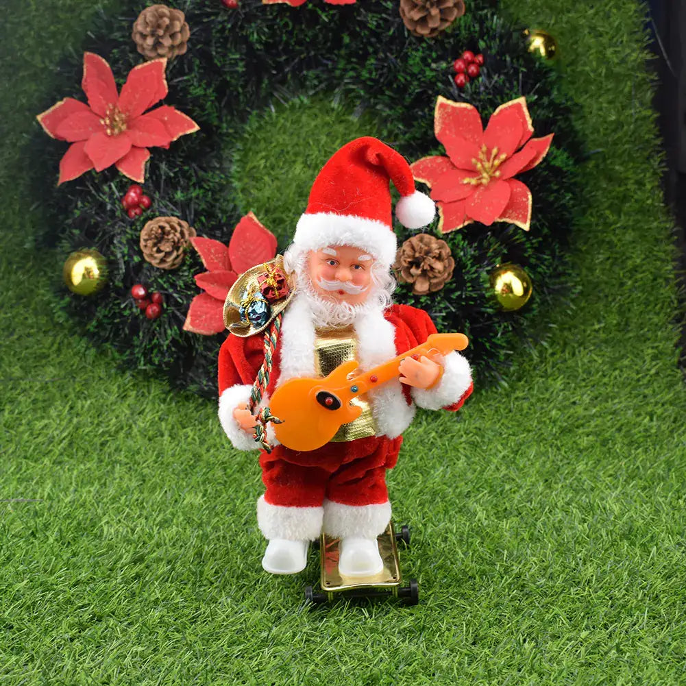 Santa Claus Climbing Toy - Festive Holiday Decor with musical instrument on a festive background
