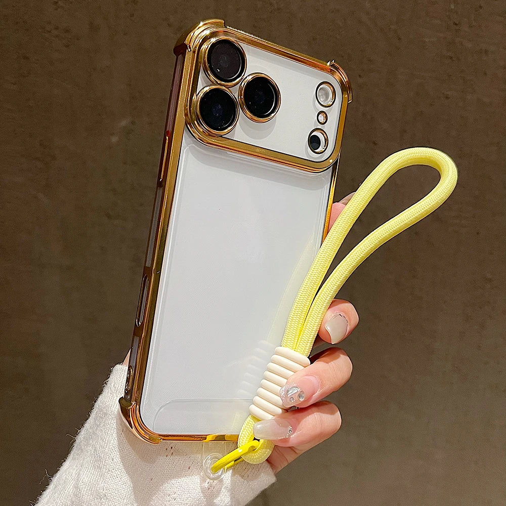 Luxury Plating Clear With Candy Lanyard Shockproof Bumper Phone Case For iPhone 17 Pro Max 17 Pro 17 Air Hand Wrist Strap Cover