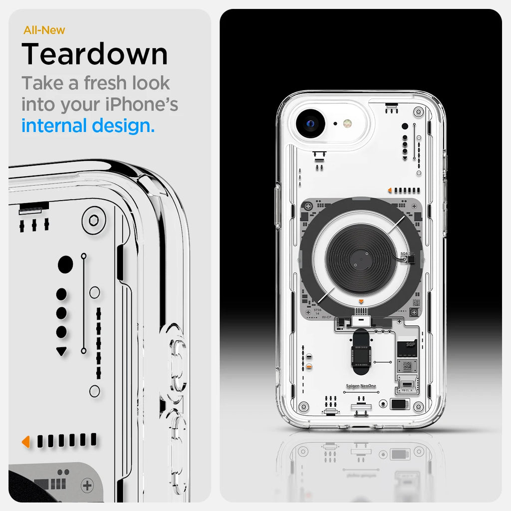 Spigen Ultra Hybrid MagFit Neo One MagSafe Case for iPhone 16e (2025) – Transparent Tech Design, Magnetic Protection