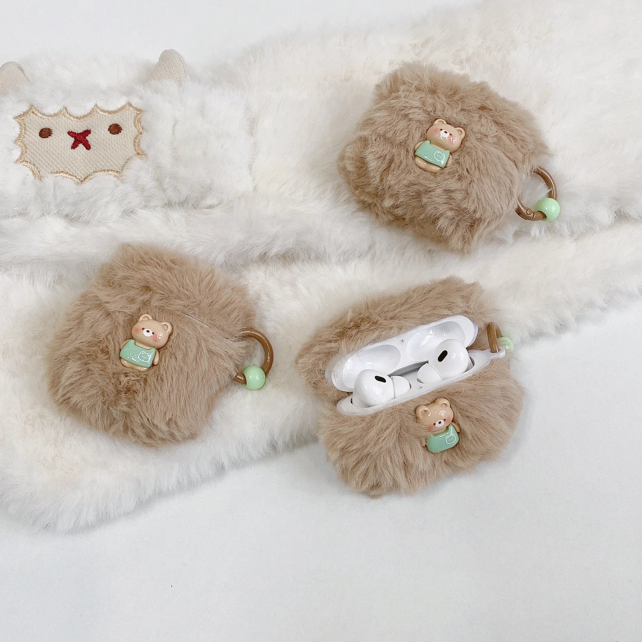 Cute Plush 3D Bear Earphone Case for Apple Airpods 1 2 Pro Protective Cover Fluffy For Air pods Pro2 3 Funda with Star Keychain