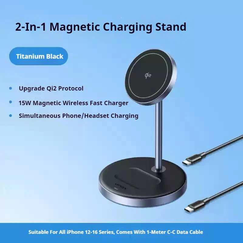 15W UGREEN Magnetic Wireless Charger 2-in-1 Foldable Wireless Charger Stand Magsafe Fast Charging For iPhone 16 Pro Max/AirPods