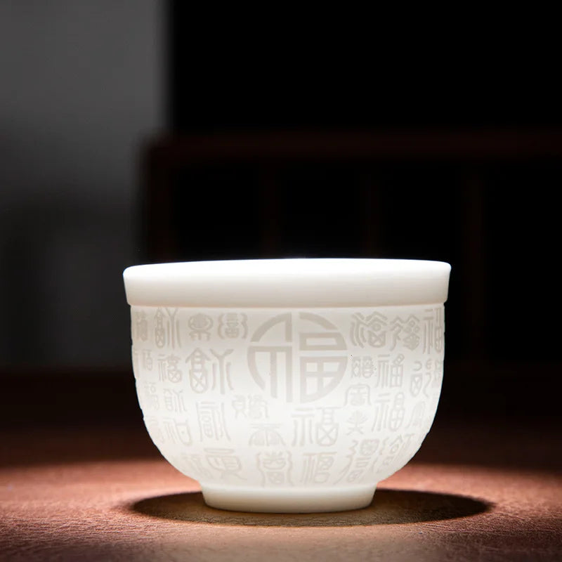 150ml Teacup Jade White Porcelain Cup Heart Sutra Cup Baifu Cup Ceramic Tea Set Supplies Living Room Coffee Table Decoration