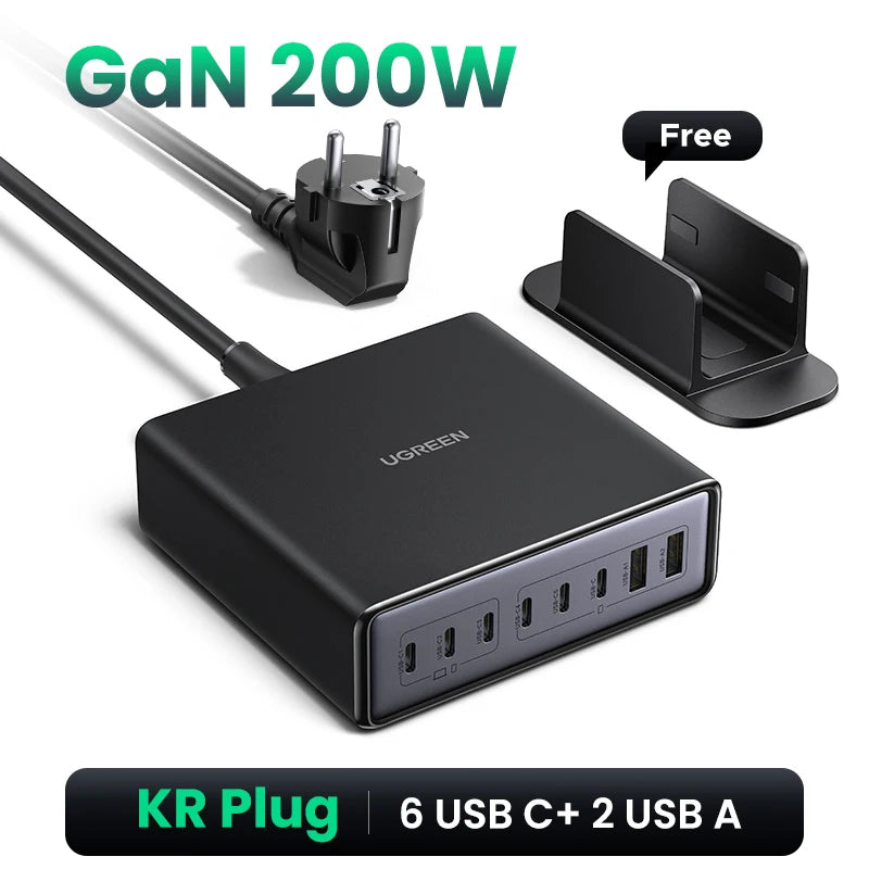 UGREEN 200W GaN Charger 8 in 1 Desktop USB C Charging Station Stand For Macbook Laptops iPhone 16 15 Pro Xiaomi Samsung Tablets